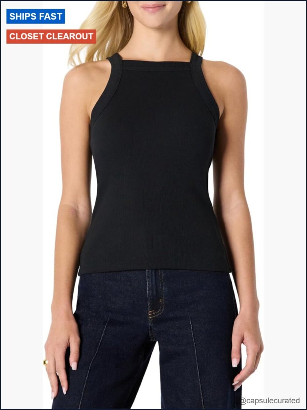 Slim-Fit Stretch Rib High-Neck Tank Top